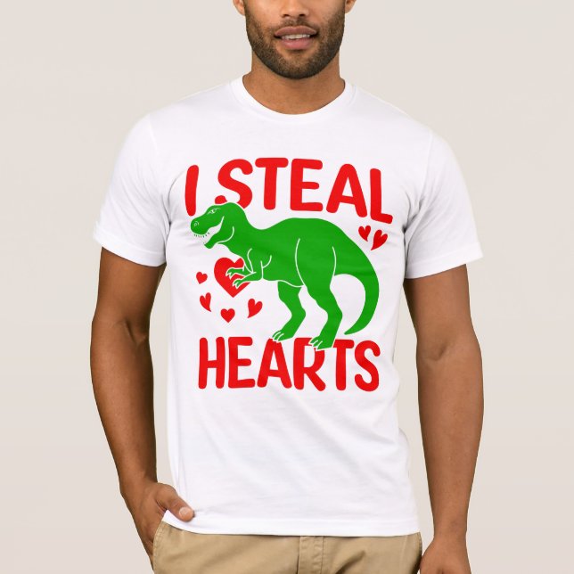 T-shirt Dinosaure Vert Valentine I Voler Coeurs (Devant)