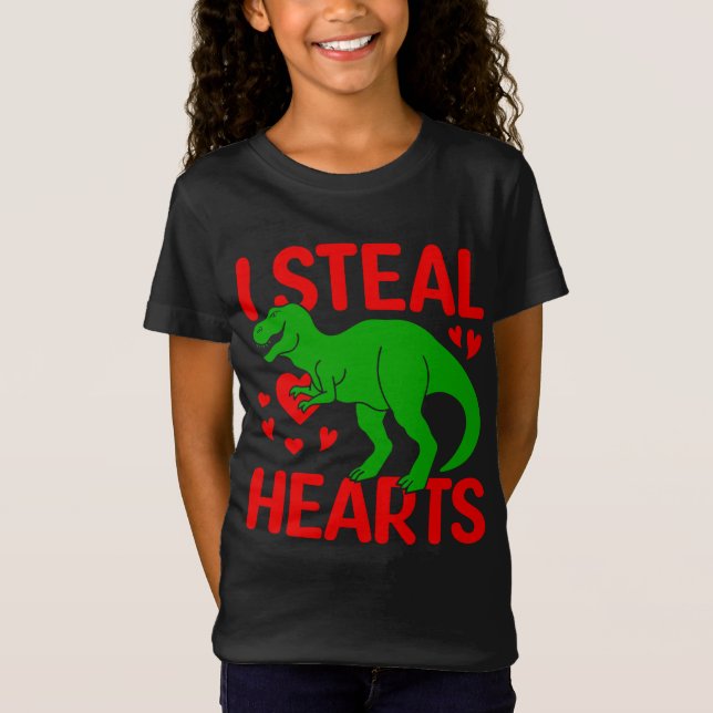 T-Shirt Dinosaure Vert Valentine I Voler Coeurs (Devant)