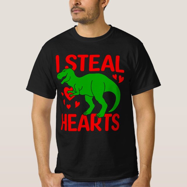 T-shirt Dinosaure Vert Valentine I Voler Coeurs (Devant)