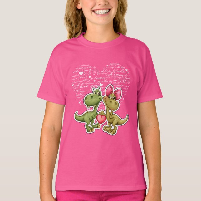 T-shirt Dinosaures amusants Saint-Valentin (Devant)