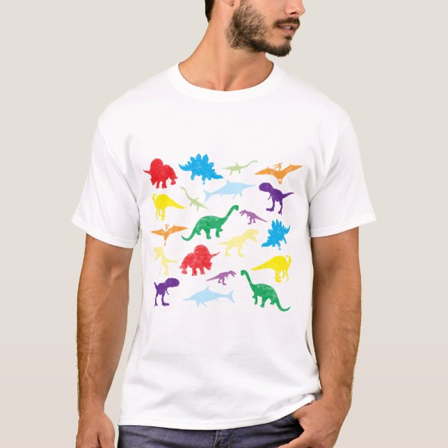 T-shirt Dinosaures colorés Motif pour enfants (Devant)