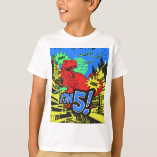 T-shirt Dinosaures Comic Book I'm 5 Birthday Boy