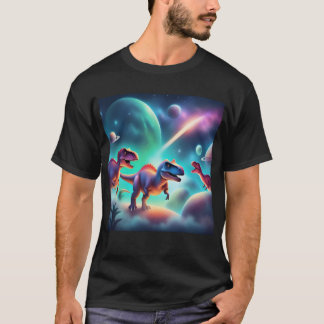 T-shirt Dinosaures Dans L'Espace