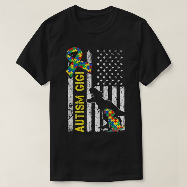 T-shirt Dinosaures Distorantes Autistic Gigi USA Drapeau (Design devant)