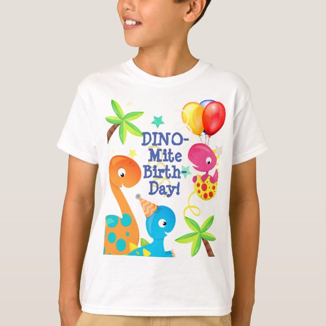 T-shirt Dinosaures et ballons d'anniversaire sur mesure (Devant)
