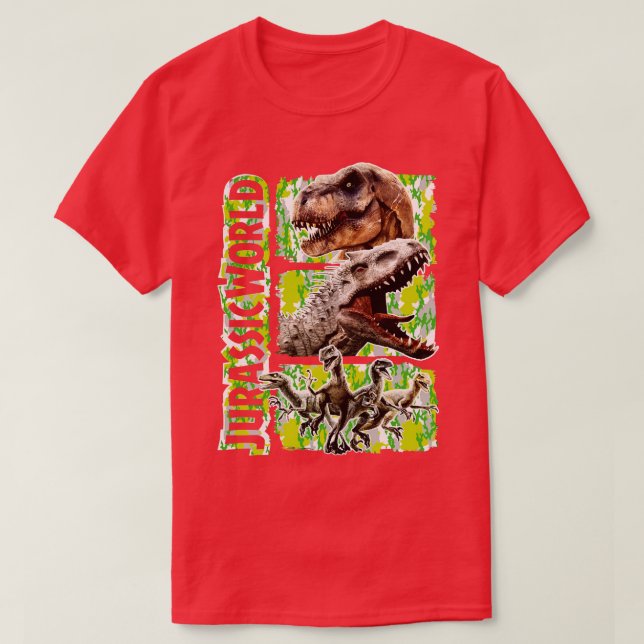 T-shirt Dinosaures libérés TRex Indominus Rex et Velocir (Design devant)