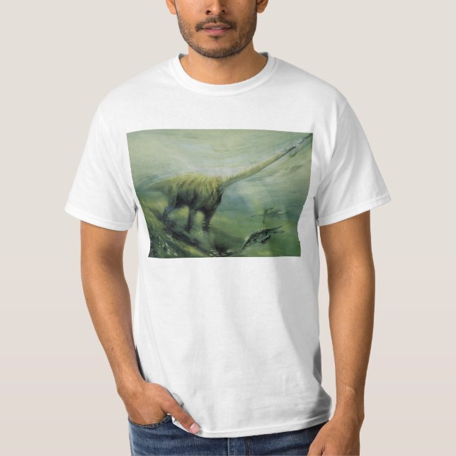 T-shirt Dinosaures Vintage, Brachiosaurus nageant dans l'o (Devant)