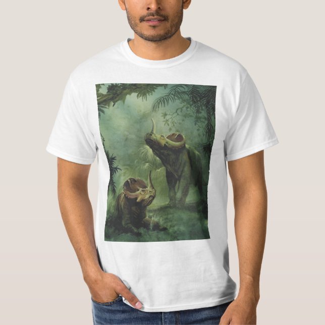 T-shirt Dinosaures Vintage, Centrosaurus dans la Jungle (Devant)