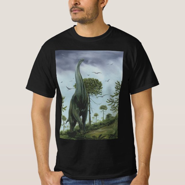 T-shirt Dinosaures vintages, Sauroposeidon avec oiseaux vo (Devant)