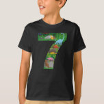 T-shirt Dinosaurs Jungle Scene seventh Birthday no. seven<br><div class="desc">Dinosaur tee with a cool pre-historic jungle frm Jurassic era would make an awesome gift for seven year old boy or girl. Different no. 7 world dinosaurs like T-rex (tyrannosaurus Trex), Stegosaurus, Brontosaurus, triceratops, velociraptor & other species. Perfect if u r born on seventh, in Grade 7 or love dinosaurs...</div>