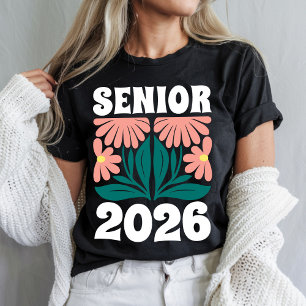 T-shirt Diplômé 2026 Rétro Personnalisé Fleurs de Remise d