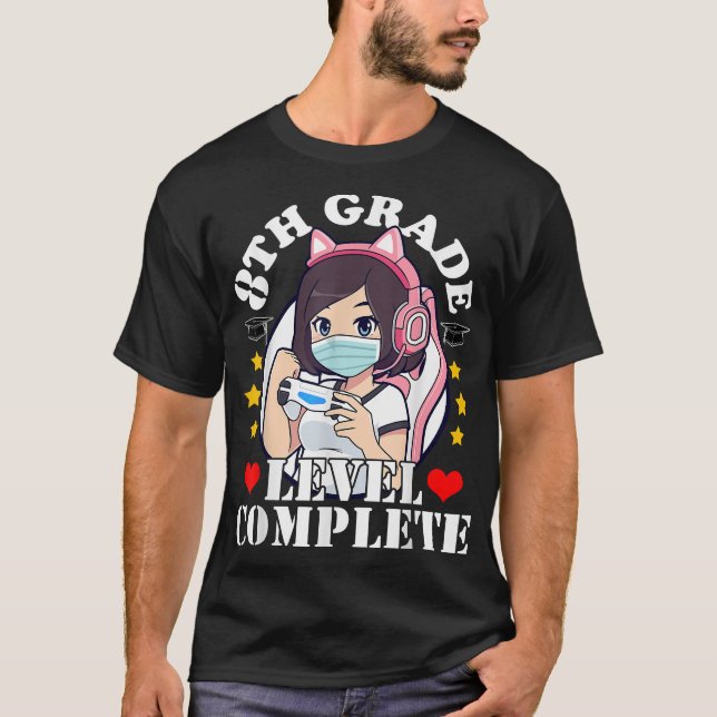 T-shirt Diplôme de 8e année fille aime Anime jeu visage (Devant)