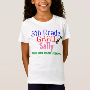 T-Shirt Diplôme de huitième année Nom coloré ANNÉE