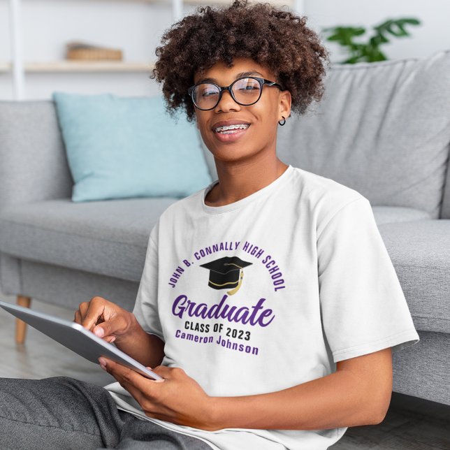 T-shirt Diplômé de Script Violet Personnalisé de Remise de (Créateur téléchargé)
