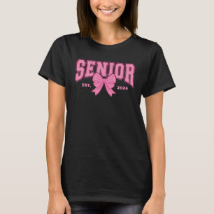 T-shirt Diplômée Féminine Coquette Senior 2026 Ruban Rose