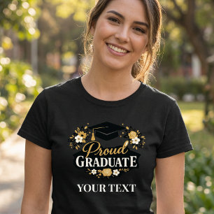 T-shirt Diplômée Fière à Texte Personnalisé Fleurs Élégant