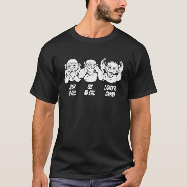 T-shirt Dire Gabber Techno avec trois singes sages Écouter (Devant)