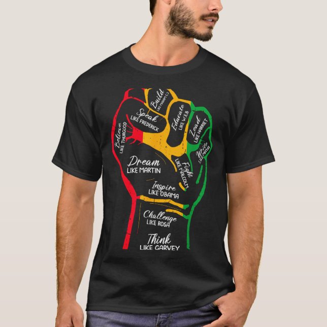 T-shirt Dirigeants Noirs Inspirants Poing Puissant Main Mo (Devant)