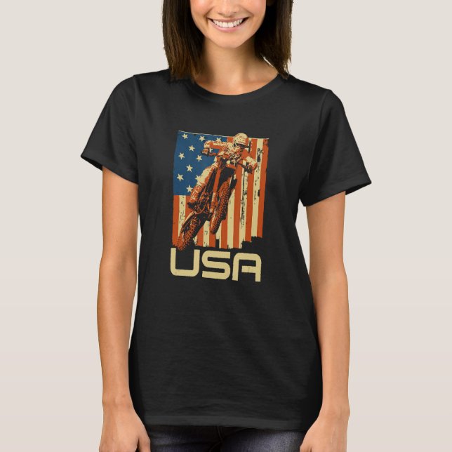 T-shirt Dirt Bike 4th of July Motocross American Flag MX R (Devant)