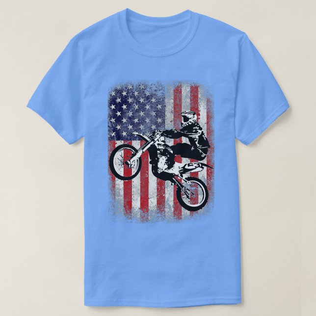 T-shirt Dirt Bike American Flag Motocross Biker 4 Juil (Design devant)