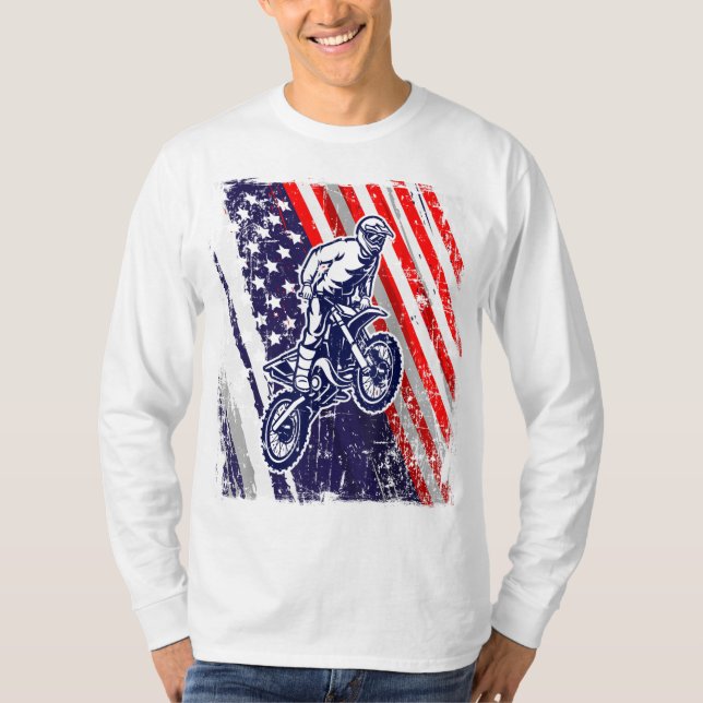 T-shirt Dirt Bike American Flag Motocross Biker 4 Juil (Devant)