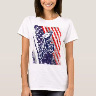 T-shirt Dirt Bike American Flag Motocross Biker 4 Juil