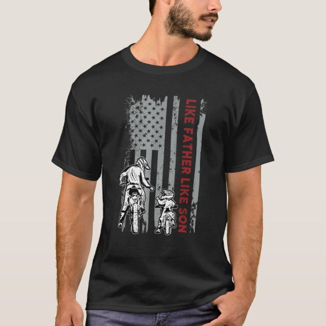 T-shirt Dirt Bike Dad and Son, Motocross Friend US Flag, F (Devant)