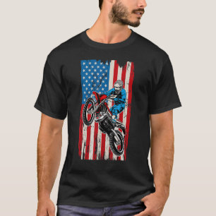 T-shirt Dirt Bike Drapeau Américain Motocross Biker 4 Juil