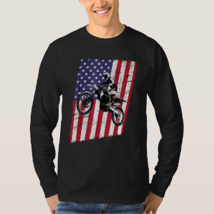 T-shirt Dirt Bike Motocross & American Flag Tee Distressed