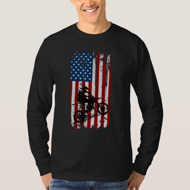 T-shirt Dirt Bike USA Flag Motocross American Flag (Devant)