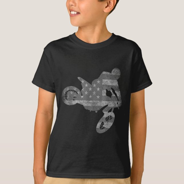 T-shirt Dirt Vélo Drapeau Américain Motocross Enduro (Devant)