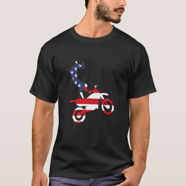 T-shirt Dirt Vélo Drapeau Américain Motocross Enduro (Devant)