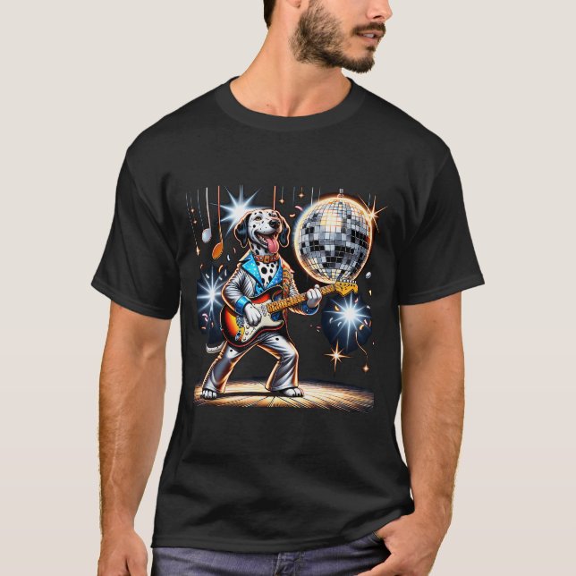 T-shirt Disco Ball Guitar Dalmatian Dog Men Women Kids  (Devant)