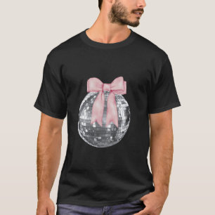 T-shirt Disco Ball Pink Bow Aquarelle Coquette Girls Aest