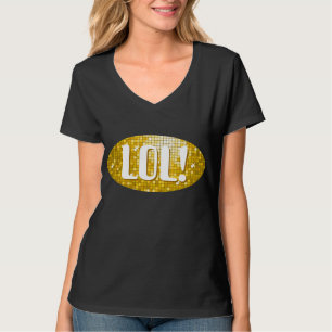 T-shirt Disco Carreaux Or 'LOL!' dames v cou noir