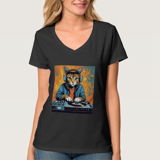 T-shirt Disco Cat Techno DJ Amoureux des animaux Graphique (Devant)
