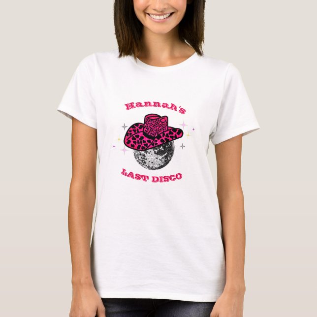 T-shirt Disco Cowgirl mignonne et rose bachelorette (Devant)
