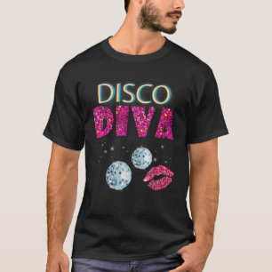 T-shirt Disco Diva Ladies Disco Gold Ball Silver Red Lips