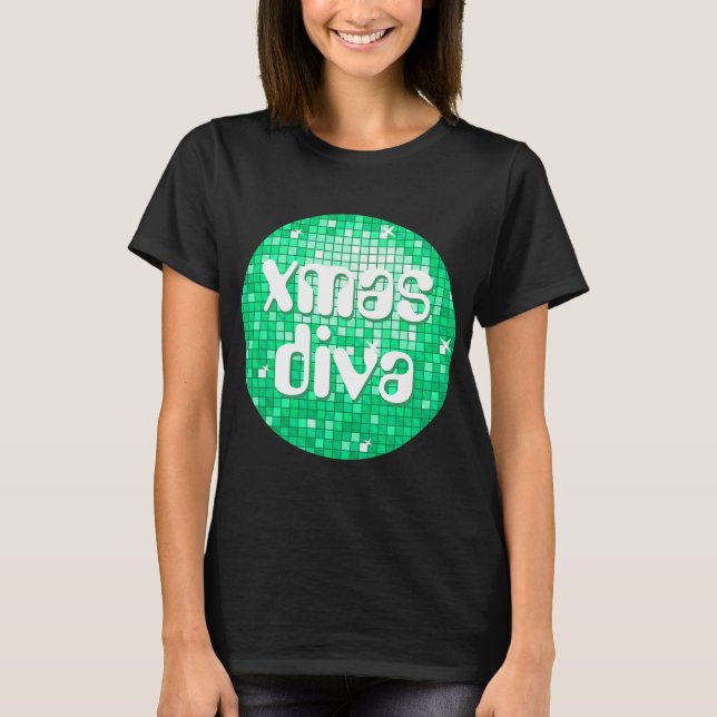 T-shirt Disco Tiles Jade 'xmas diva' noir (Devant)