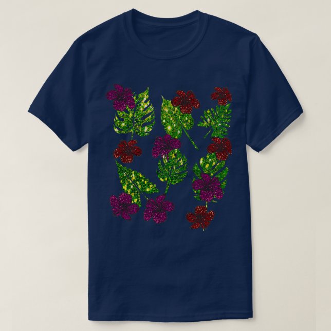 T-shirt Disco Tropical Monstera Deliciosa feuille verte et (Design devant)