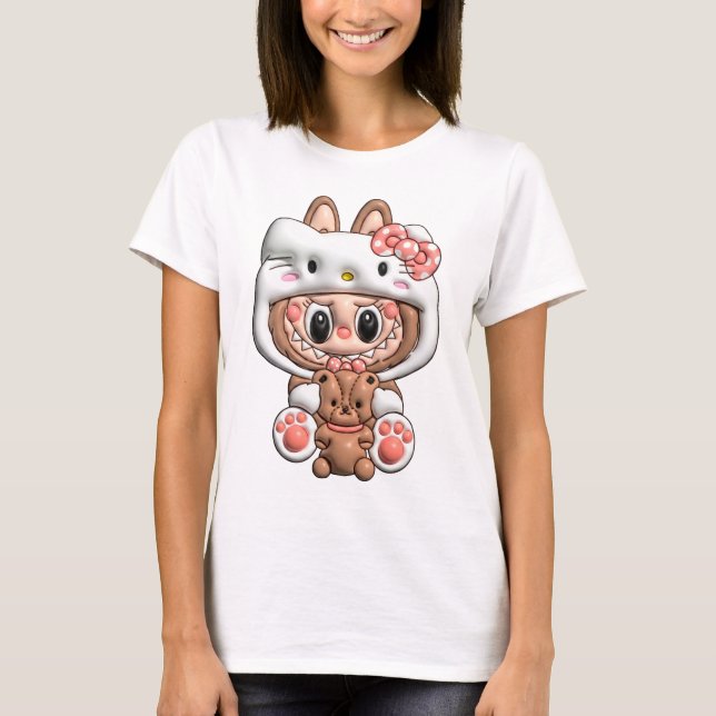 T-shirt Diseño 3D Labubu con Hello Kitty (Devant)