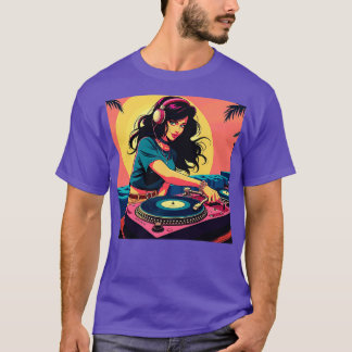 T-shirt Diseo Retro DJ Mujer Msica Arte Vintage
