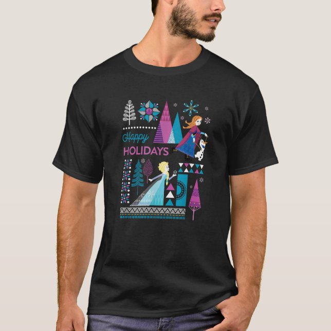 T-shirt Disney Frozen Anna Elsa Olaf Happy Holidays  (Devant)