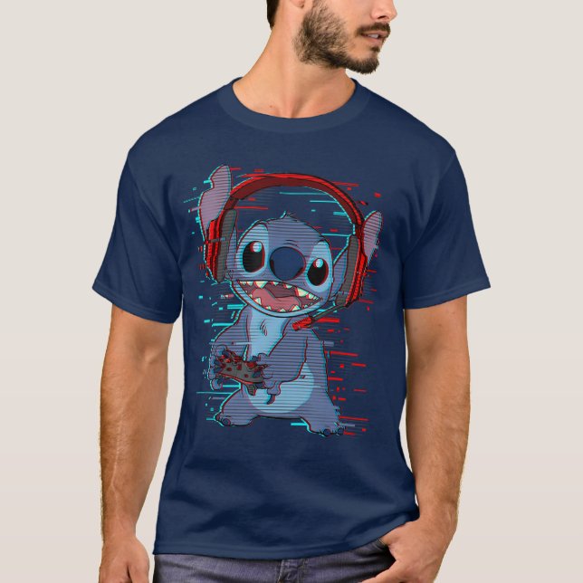 T-shirt Disney Lilo Stitch Gamer Glitch Headset and Contro (Devant)