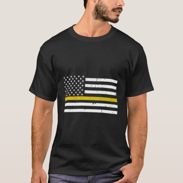 T-shirt Dispatcher de ligne d'or mince 911 Police Dispatch (Devant)