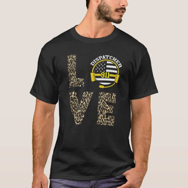 T-shirt Dispatcher Leopard 911 Opérateur Ligne jaune mince (Devant)