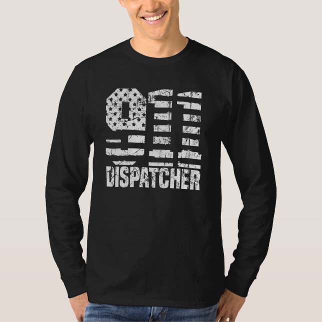 T-shirt Dispatcher Us Flag - Thin Gold Line Police 911 Dis (Devant)