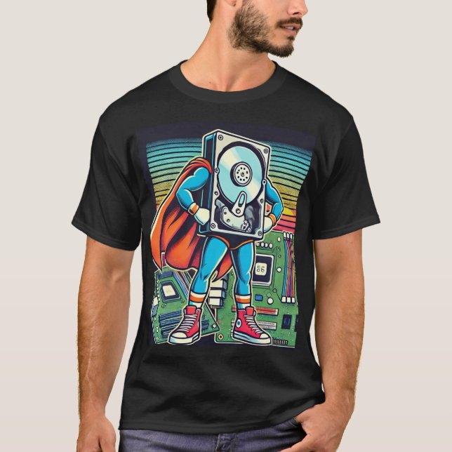 T-shirt Disque dur Retro Superhero - Inspiré par la techno (Devant)