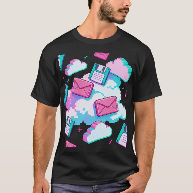 T-shirt Disque dur Vaporwave 90s & Nuage de pixels Y2K (Devant)