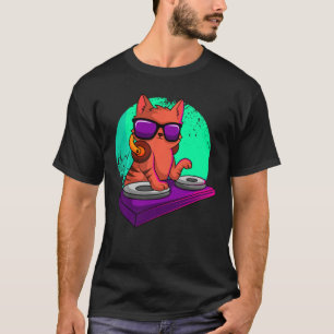 T-shirt Disque Jockey Cat Radio Club Dj Turntablist Deejay